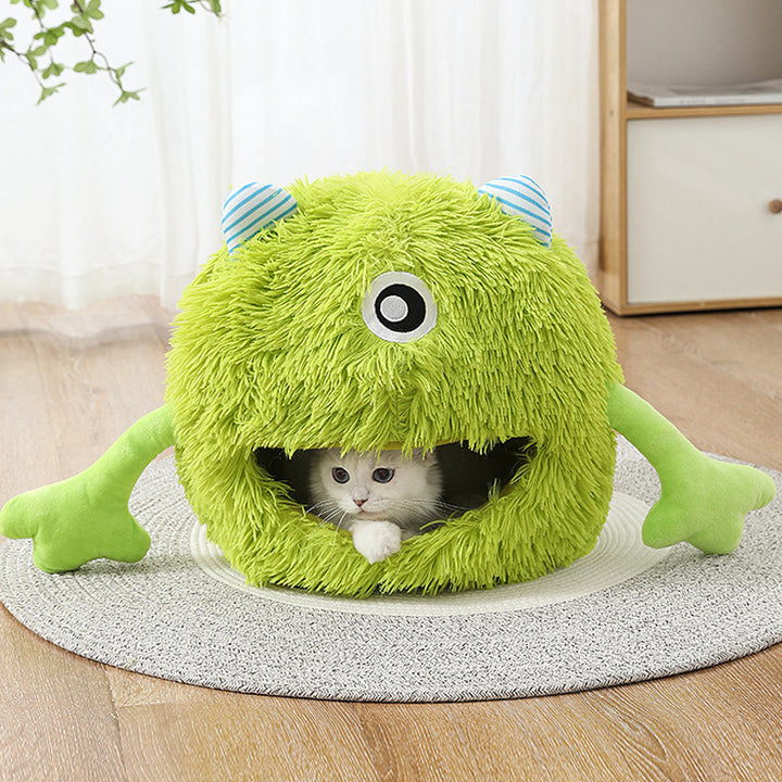 Fluffy Round Pet Bed Soft Plush Calming Washable Non Slip