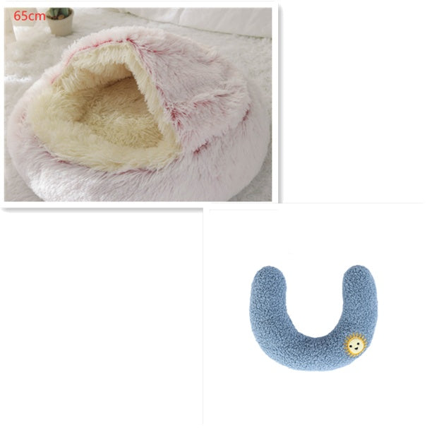 2 In 1 Pet Plush Round Winter Bed House Soft Warm