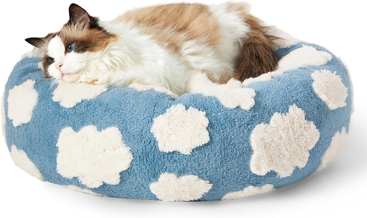 Round Donut Pet Bed Calming Plush Anti Slip Base