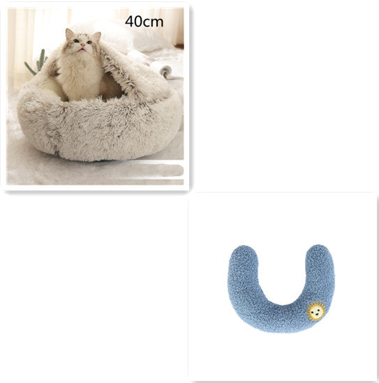 2 In 1 Pet Plush Round Winter Bed House Soft Warm