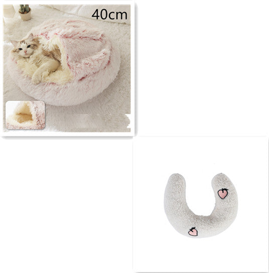 2 In 1 Pet Plush Round Winter Bed House Soft Warm