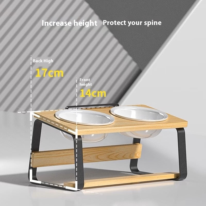 Ceramic Double Bowl Pet Feeding Water Holder Stand