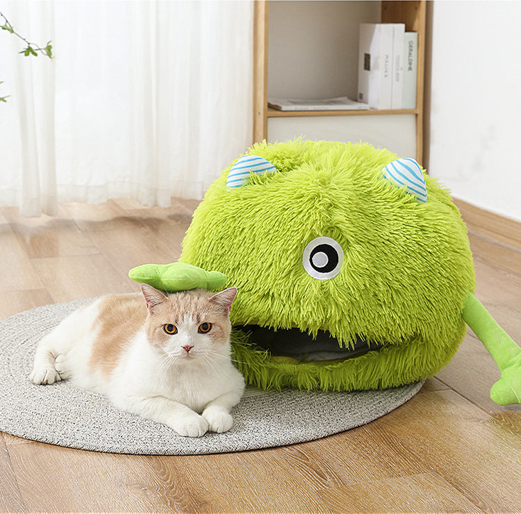 Fluffy Round Pet Bed Soft Plush Calming Washable Non Slip