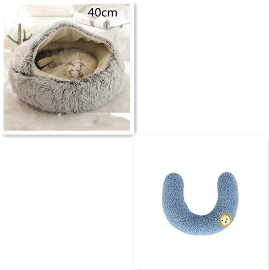 2 In 1 Pet Plush Round Winter Bed House Soft Warm