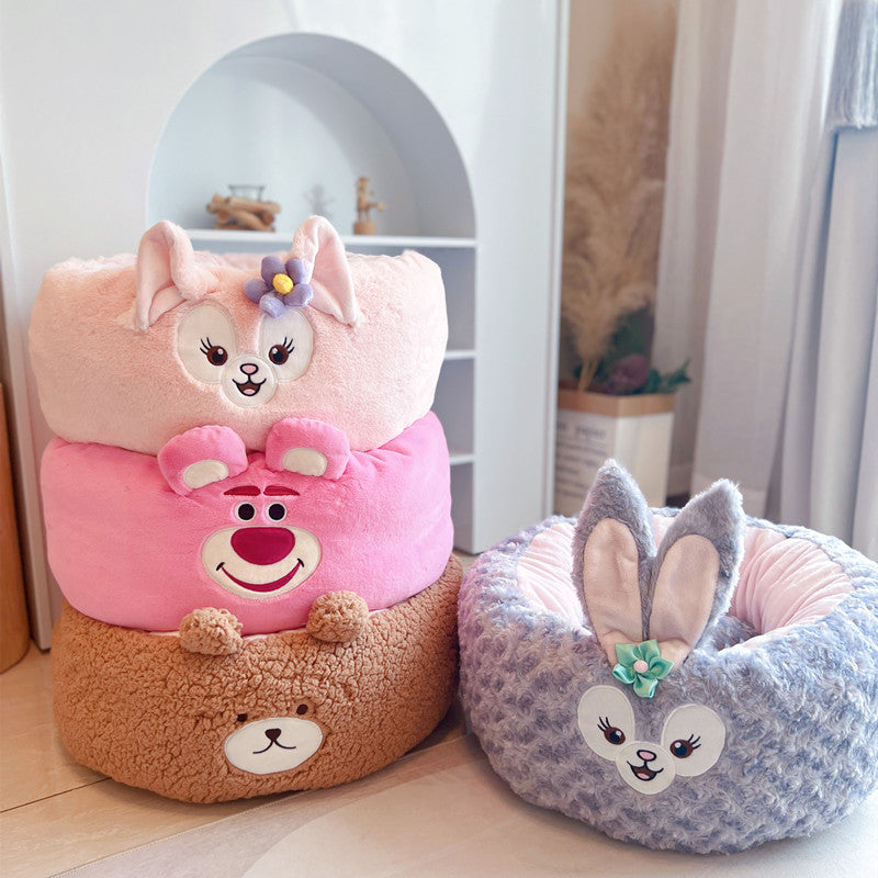 Cartoon Plush Pet Nest Cushion Round Bed All Seasons