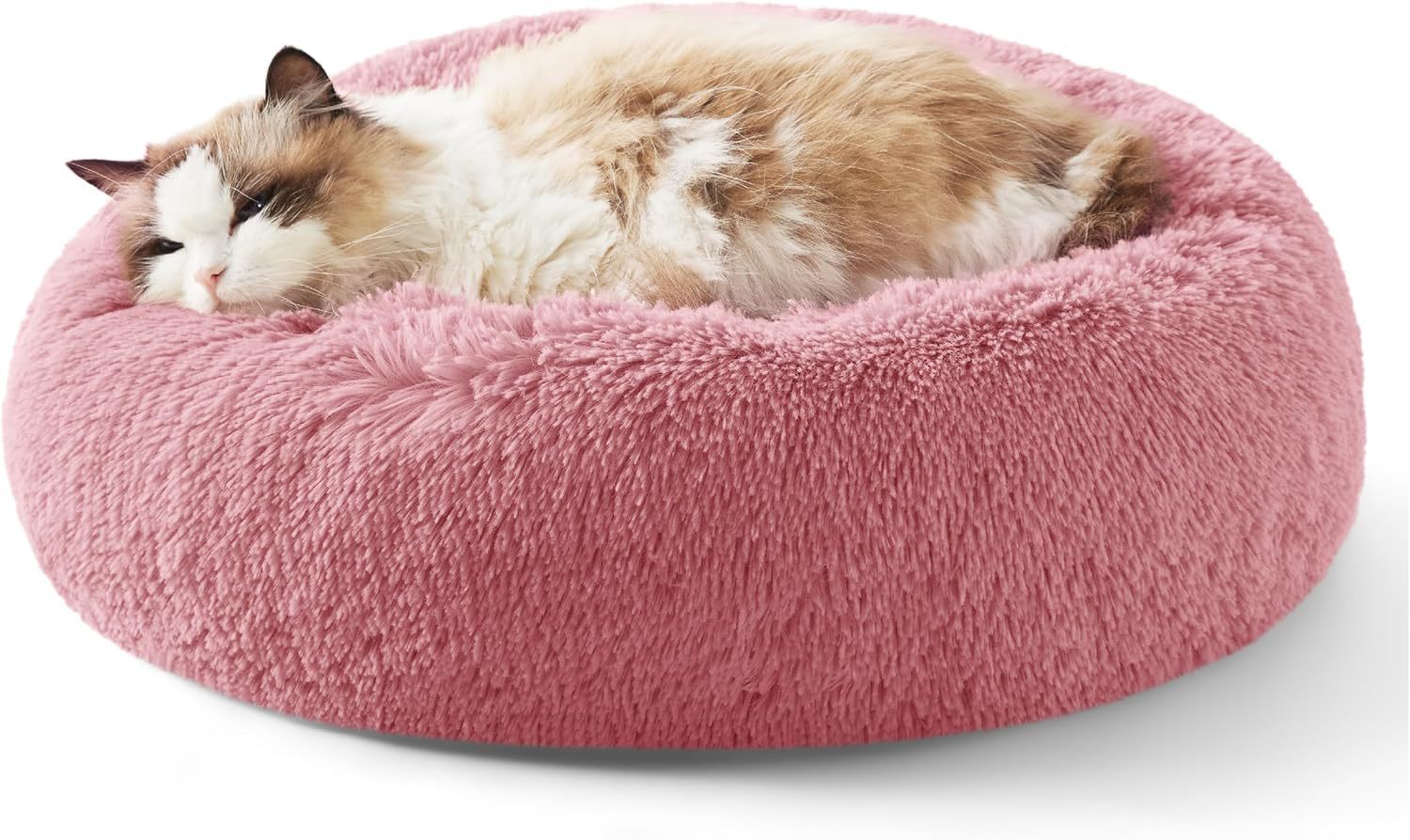 Solid Color Plush Pet Bed Non Slip Round Cushion