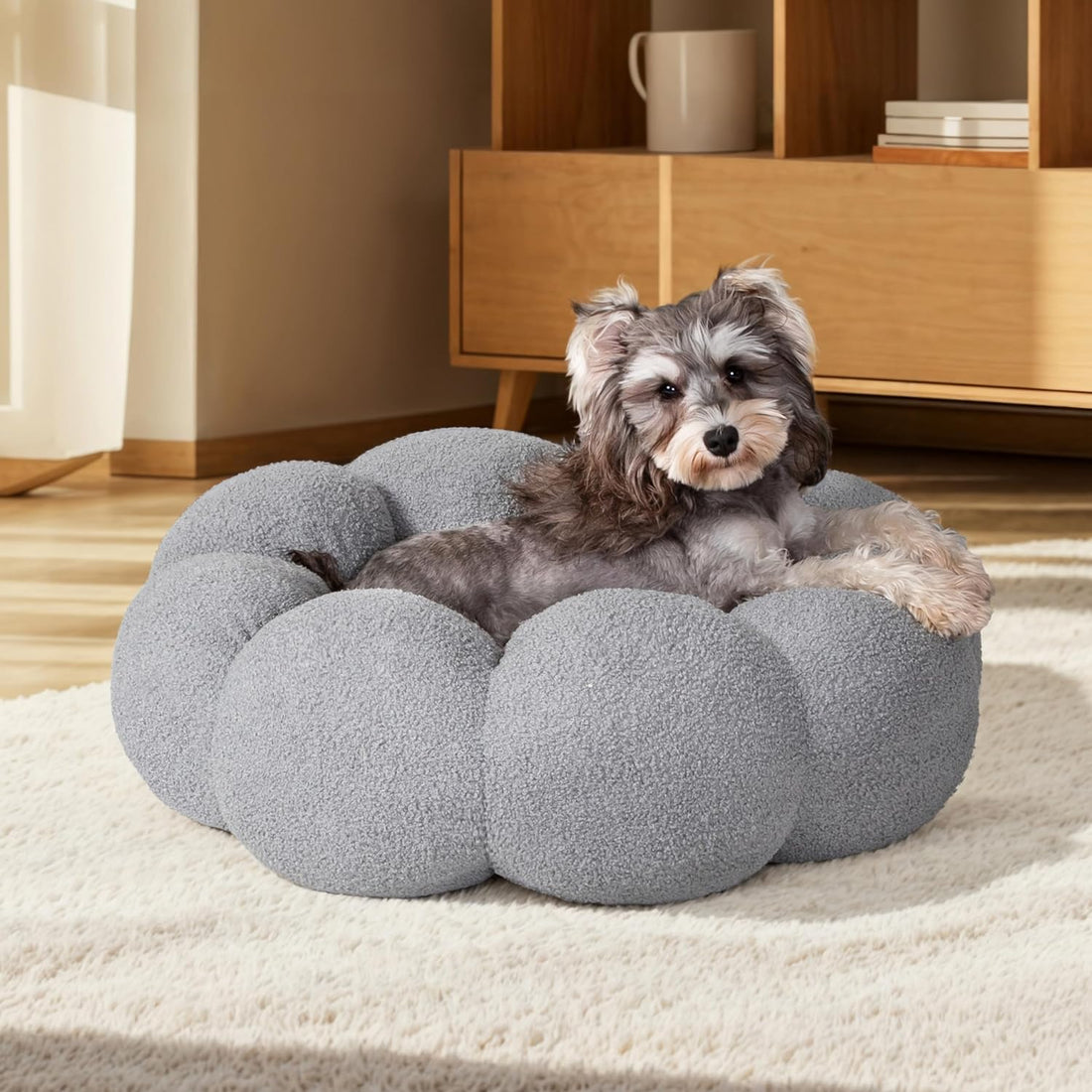 Calming Plush Pet Bed Fluffy Round Donut Washable Non Slip