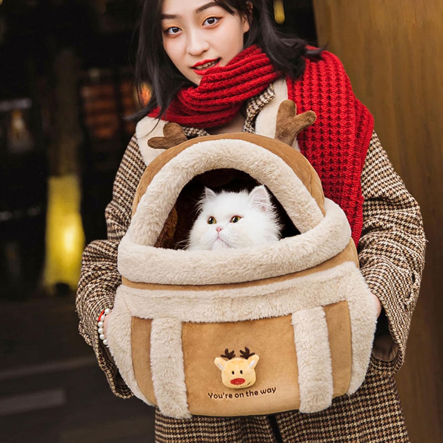 Pet Winter Backpack Carrier Plush Travel Bag Warm Comfort