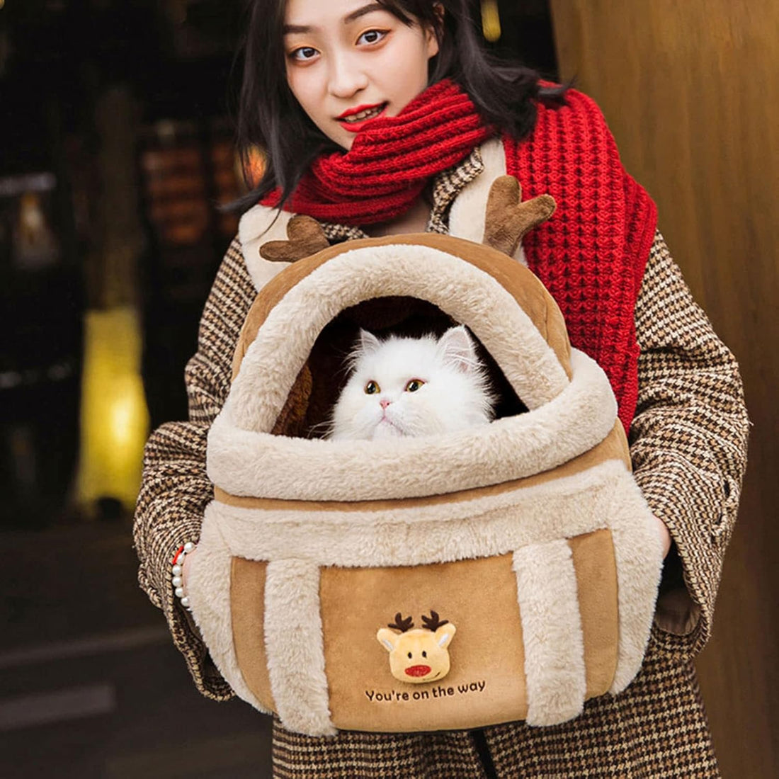 Pet Winter Backpack Carrier Plush Travel Bag Warm Comfort