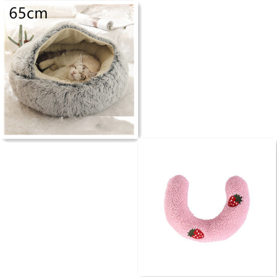 2 In 1 Pet Plush Round Winter Bed House Soft Warm