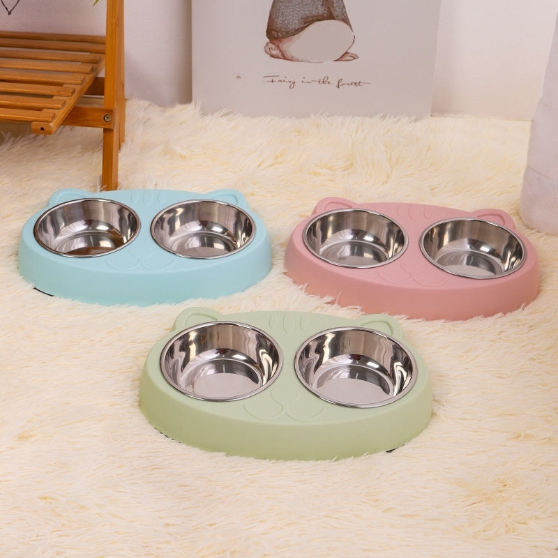 Pet Food And Water Feeding Bowl Basin Set