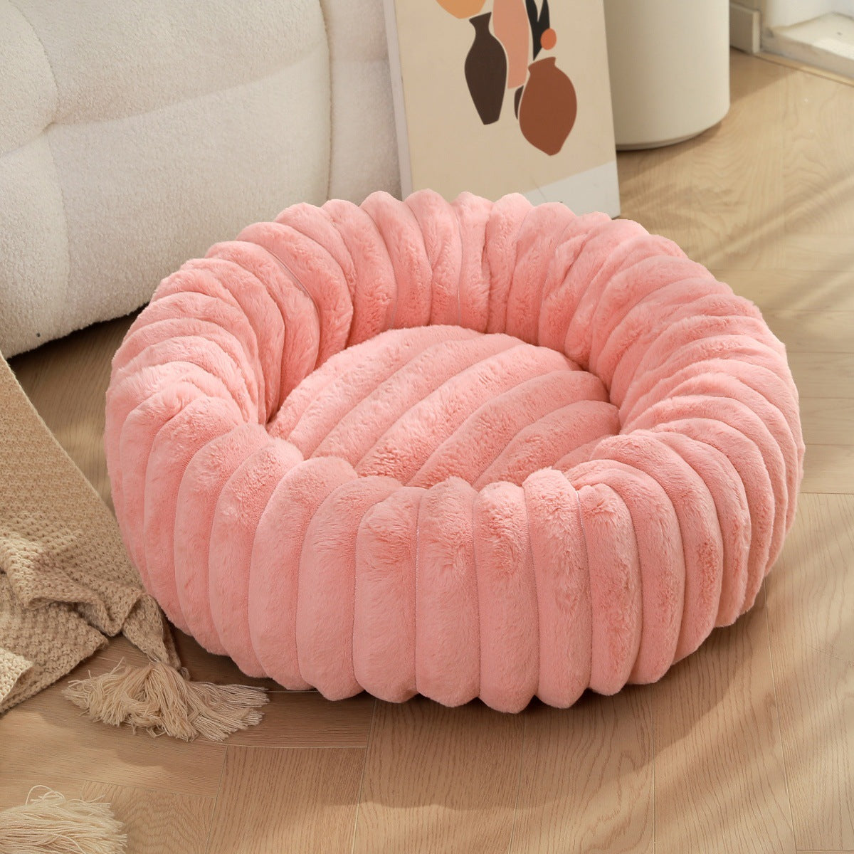 Heavy Duty Plush Pet Nest Round Warm Winter Bed