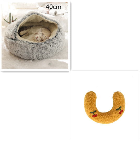 2 In 1 Pet Plush Round Winter Bed House Soft Warm