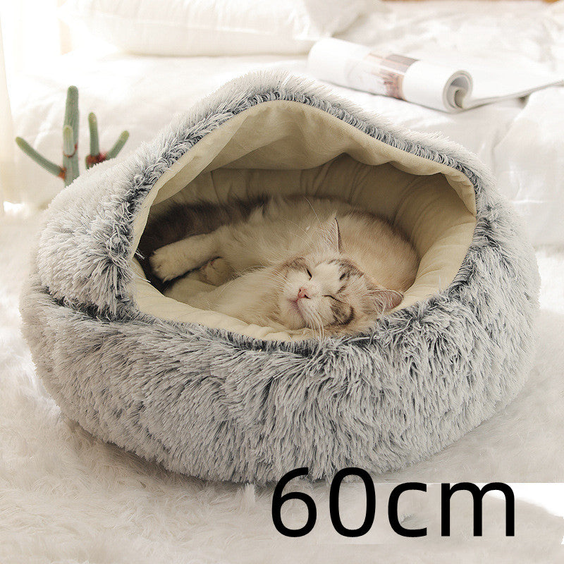 2 In 1 Pet Plush Round Winter Bed House Soft Warm