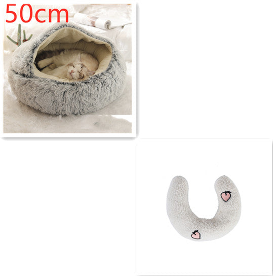 2 In 1 Pet Plush Round Winter Bed House Soft Warm