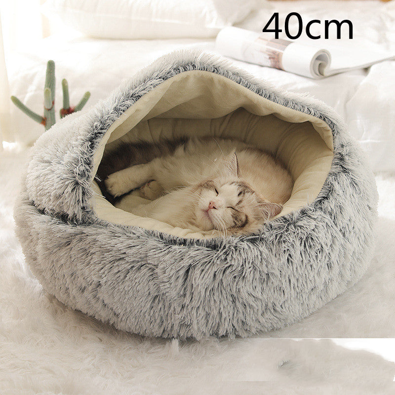 2 In 1 Pet Plush Round Winter Bed House Soft Warm
