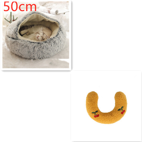 2 In 1 Pet Plush Round Winter Bed House Soft Warm