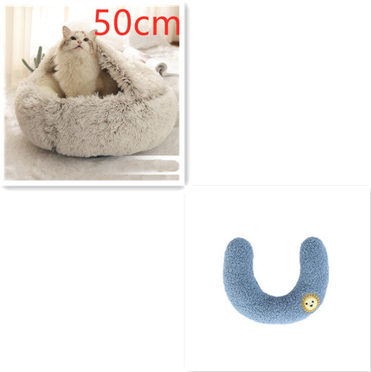 2 In 1 Pet Plush Round Winter Bed House Soft Warm