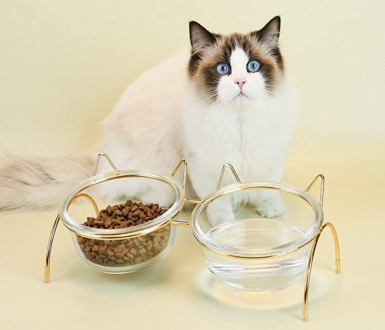 Glass Pet Feeding Bowl With Metal Rack Food Water Dish