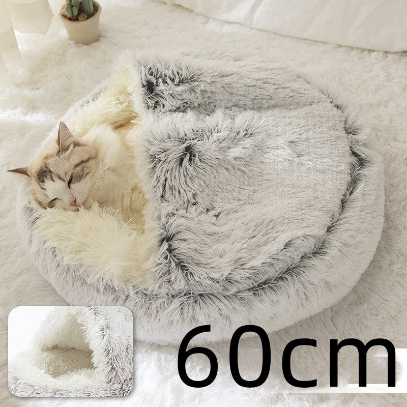 2 In 1 Pet Plush Round Winter Bed House Soft Warm