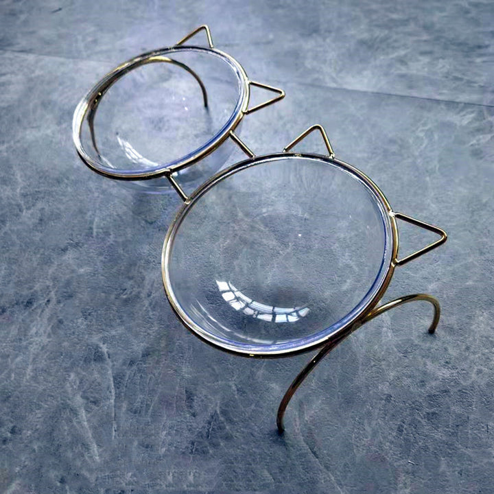 Glass Pet Feeding Bowl With Metal Rack Food Water Dish