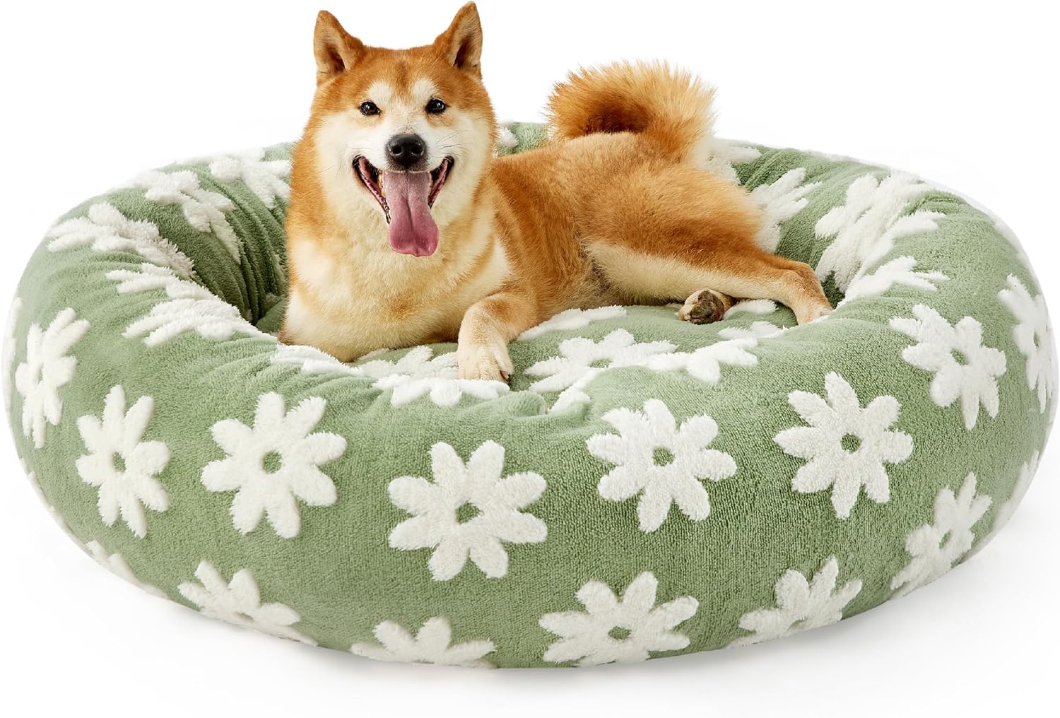 Round Donut Pet Bed Calming Plush Anti Slip Base