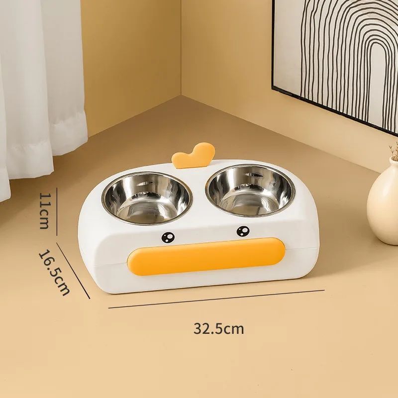 Duck Design Double Bowl Pet Feeding Tray Set