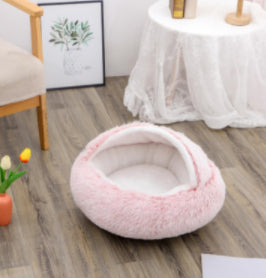 2 In 1 Pet Plush Round Winter Bed House Soft Warm