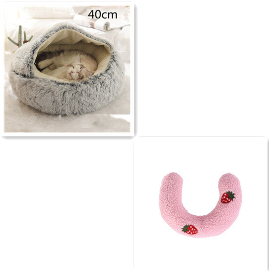 2 In 1 Pet Plush Round Winter Bed House Soft Warm