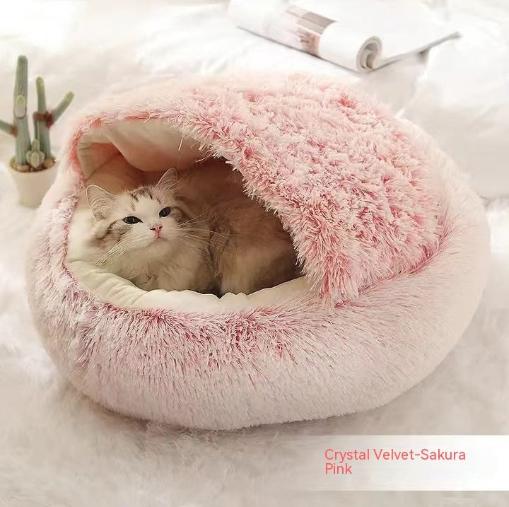 2 In 1 Pet Plush Round Winter Bed House Soft Warm