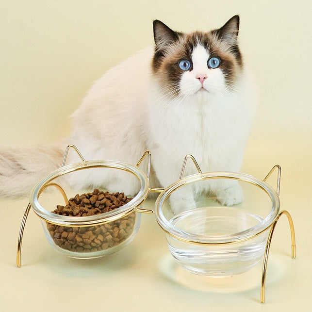 Glass Pet Feeding Bowl With Metal Rack Food Water Dish