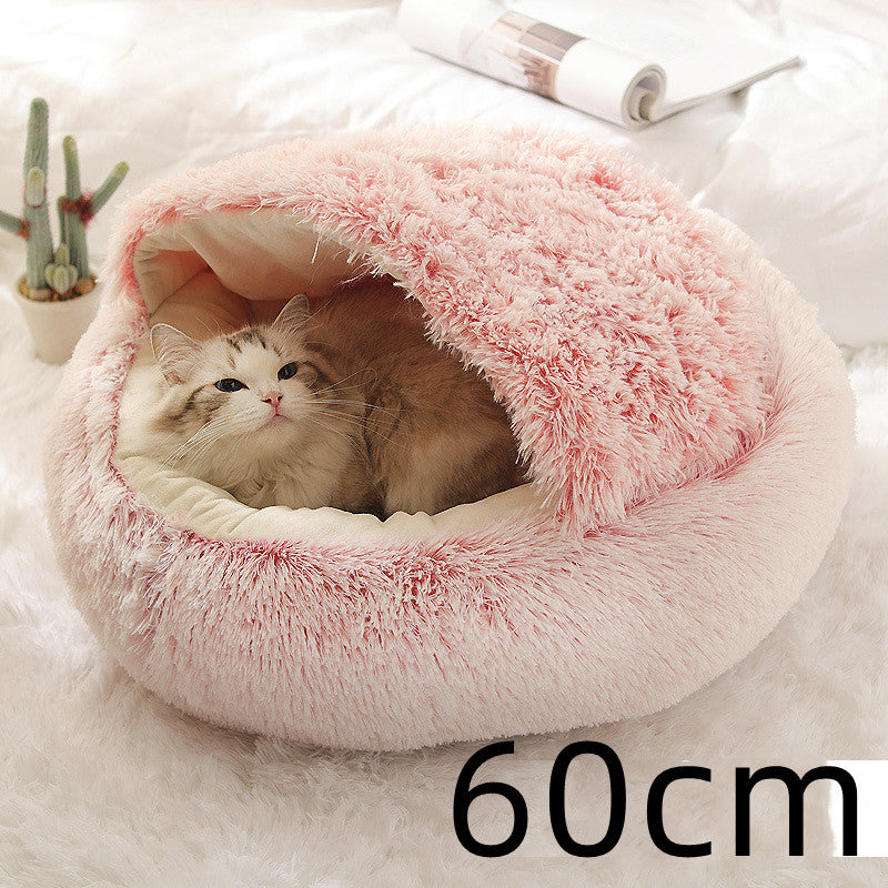 2 In 1 Pet Plush Round Winter Bed House Soft Warm