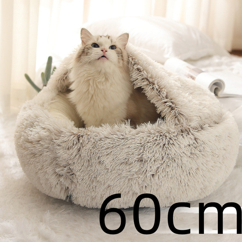 2 In 1 Pet Plush Round Winter Bed House Soft Warm