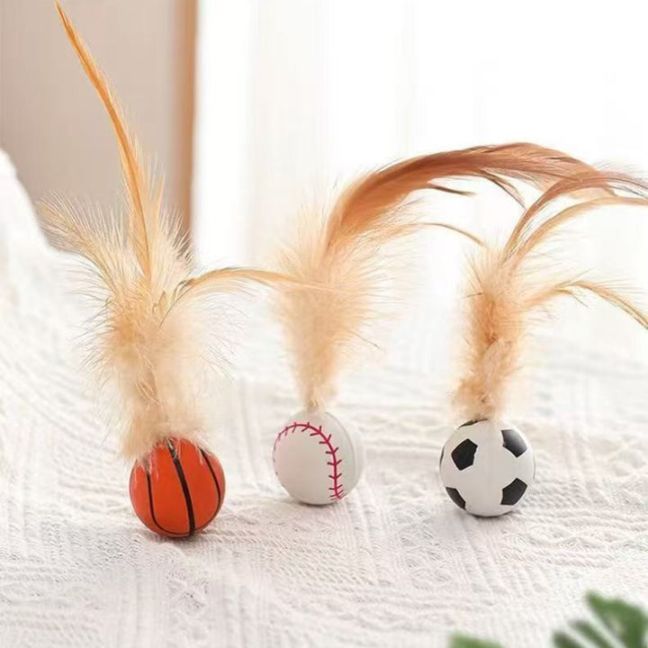 Interactive Feather Ball Pet Toy For Self Entertainment