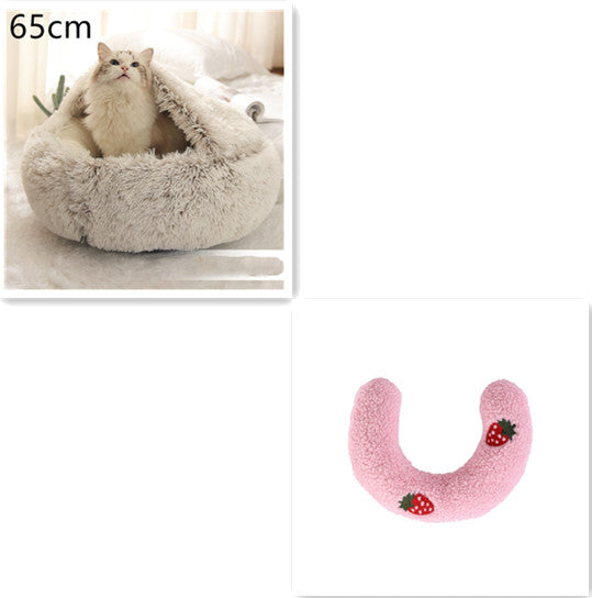 2 In 1 Pet Plush Round Winter Bed House Soft Warm