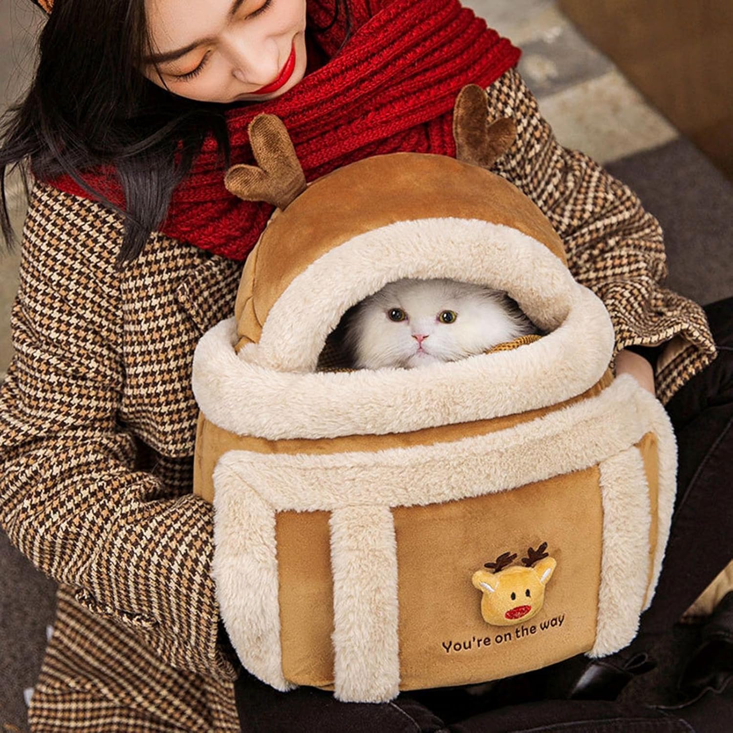 Pet Winter Backpack Carrier Plush Travel Bag Warm Comfort