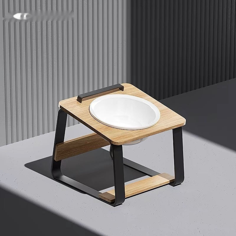 Ceramic Double Bowl Pet Feeding Water Holder Stand