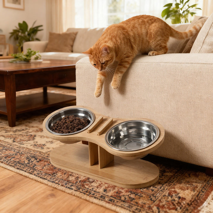 Adjustable Tilted Pet Feeding Bowl Stand Elevated Feeder