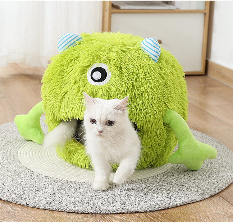 Fluffy Round Pet Bed Soft Plush Calming Washable Non Slip