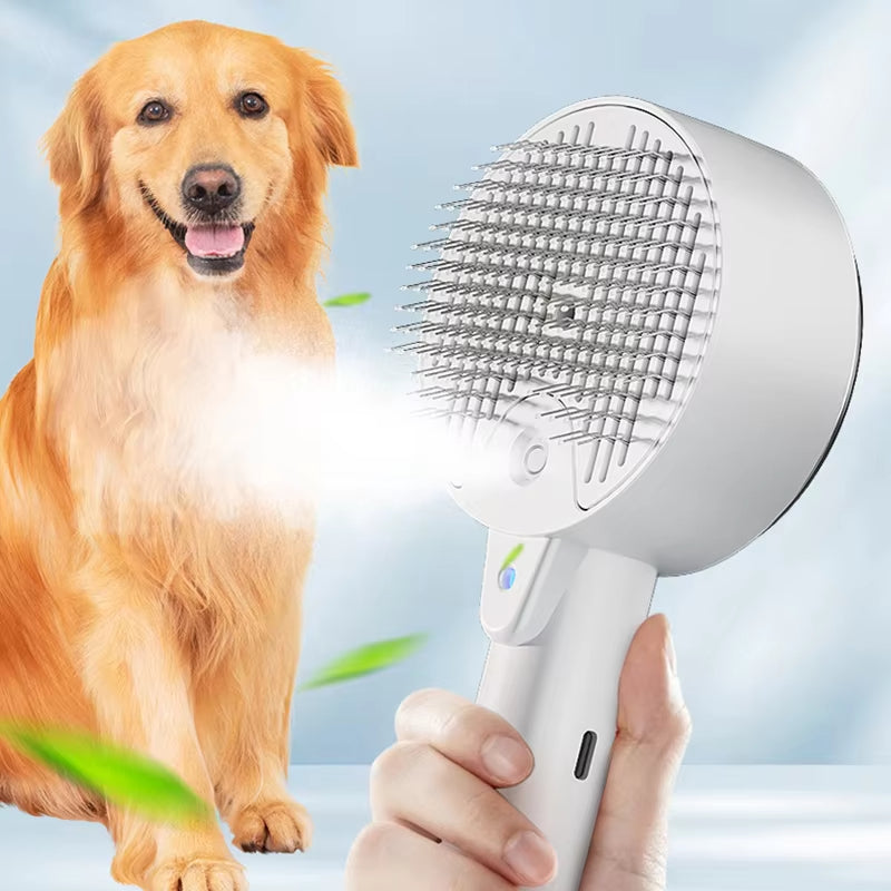 Electric Steam Pet Grooming Brush 3-In-1 Spray Massage Tool