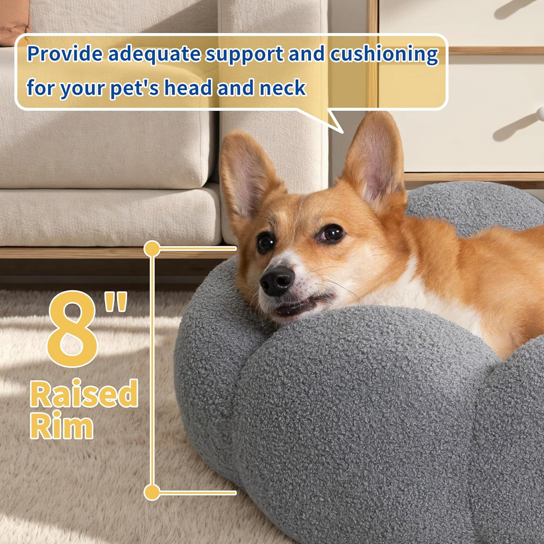 Calming Plush Pet Bed Fluffy Round Donut Washable Non Slip