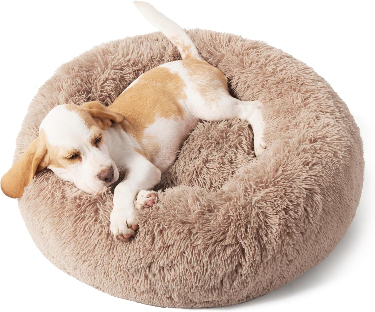 Solid Color Plush Pet Bed Non Slip Round Cushion