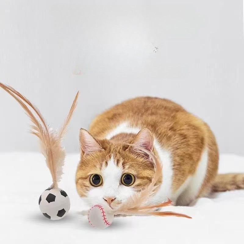 Interactive Feather Ball Pet Toy For Self Entertainment