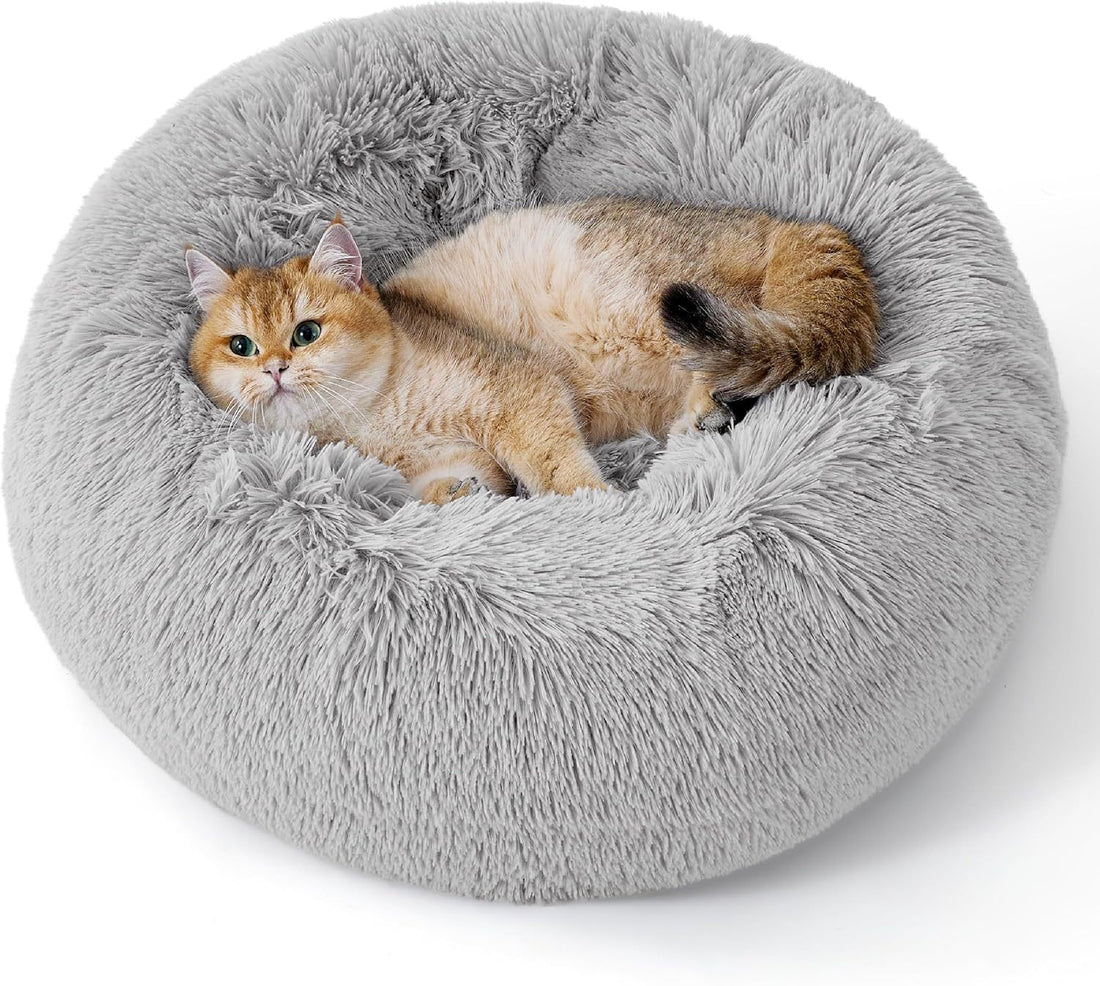 Solid Color Plush Pet Bed Non Slip Round Cushion