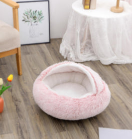 2 In 1 Pet Plush Round Winter Bed House Soft Warm