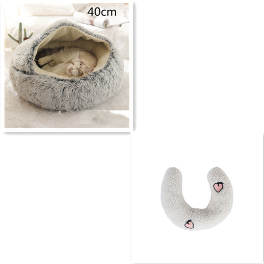 2 In 1 Pet Plush Round Winter Bed House Soft Warm