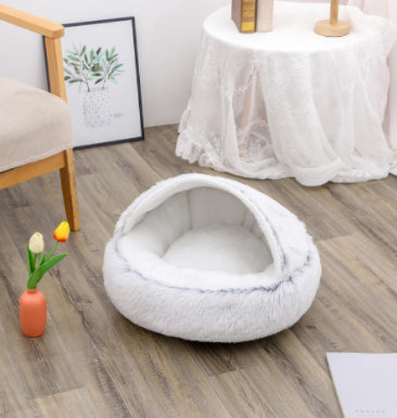 2 In 1 Pet Plush Round Winter Bed House Soft Warm