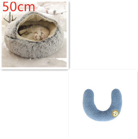 2 In 1 Pet Plush Round Winter Bed House Soft Warm