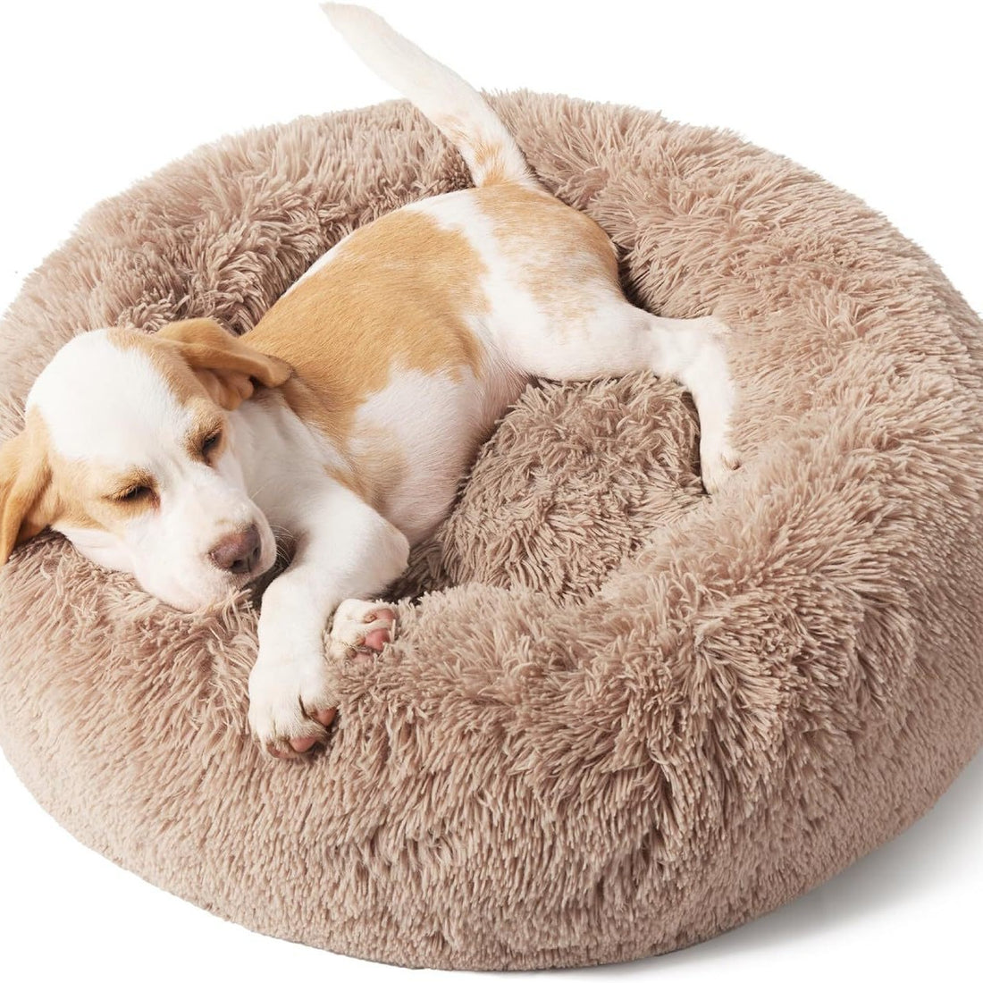 Solid Color Plush Pet Bed Non Slip Round Cushion