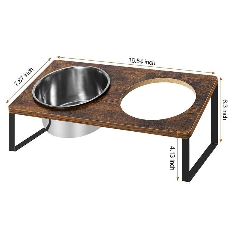 Iron Wood Combined Pet Feeding Bowl Rack Stand